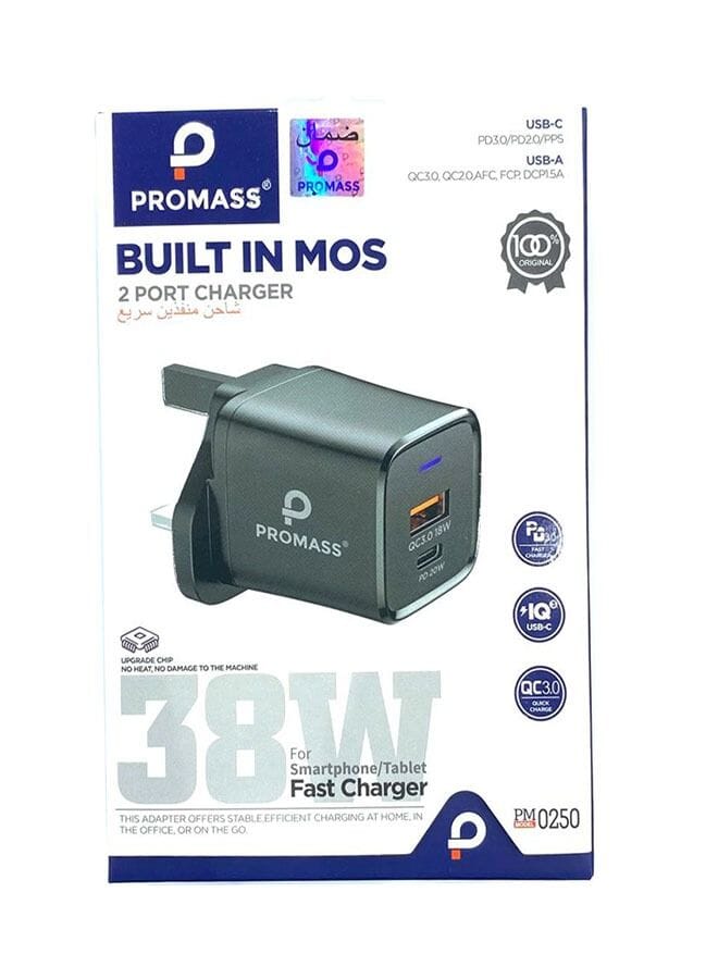 PROMASS شاحن سريع بقوة 38 وات بمنفذين USB A وUSB C للهواتف الذكية والكمبيوتر اللوحي