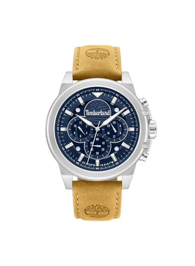 تمبرلاند Fast Strike Blue Dial Leather Strap Multifunction Watch for Men, 46mm
