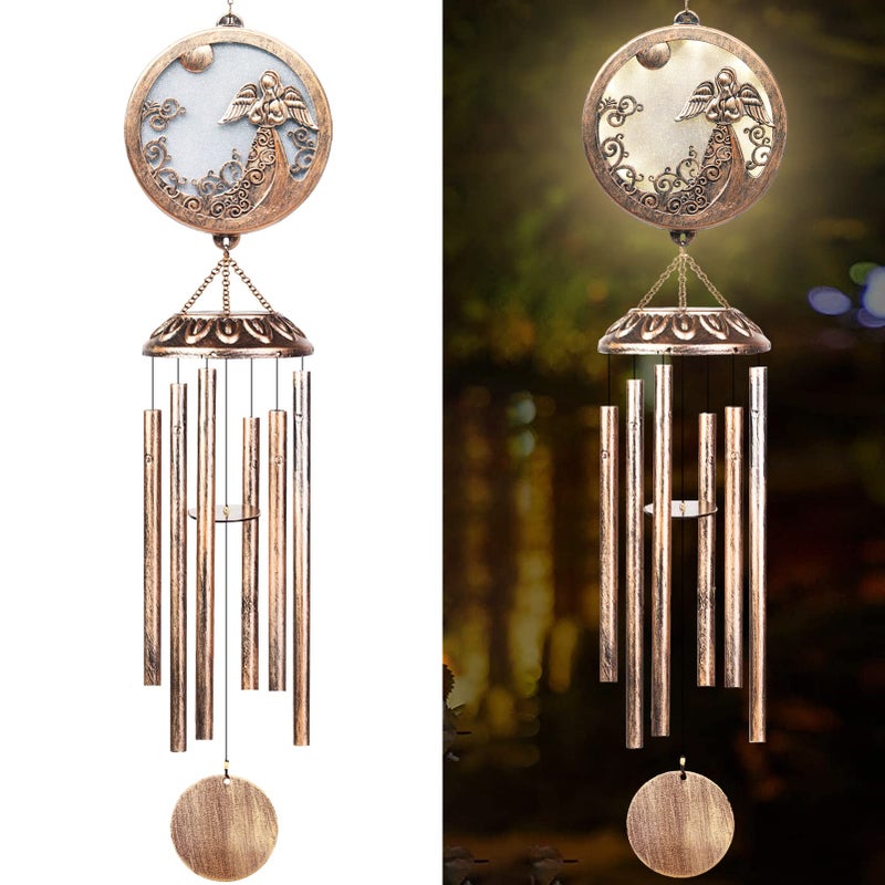 FSVGYY Solar Angel Wind Chimes for Outside-Memorial Wind Chimes- Memorial Wind Chime for Garden/Patio Decor Gifts for Mom Women-Loss of Loved One (33 Inch Deep Tone) - Image 1