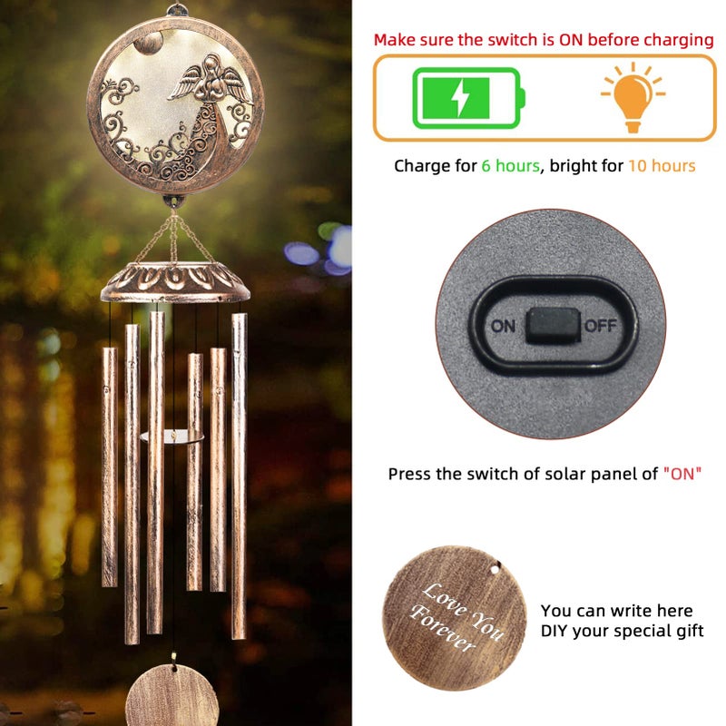 FSVGYY Solar Angel Wind Chimes for Outside-Memorial Wind Chimes- Memorial Wind Chime for Garden/Patio Decor Gifts for Mom Women-Loss of Loved One (33 Inch Deep Tone) - Image 2