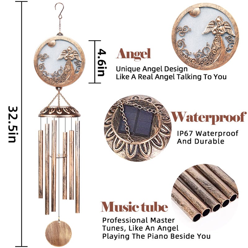 FSVGYY Solar Angel Wind Chimes for Outside-Memorial Wind Chimes- Memorial Wind Chime for Garden/Patio Decor Gifts for Mom Women-Loss of Loved One (33 Inch Deep Tone) - Image 3