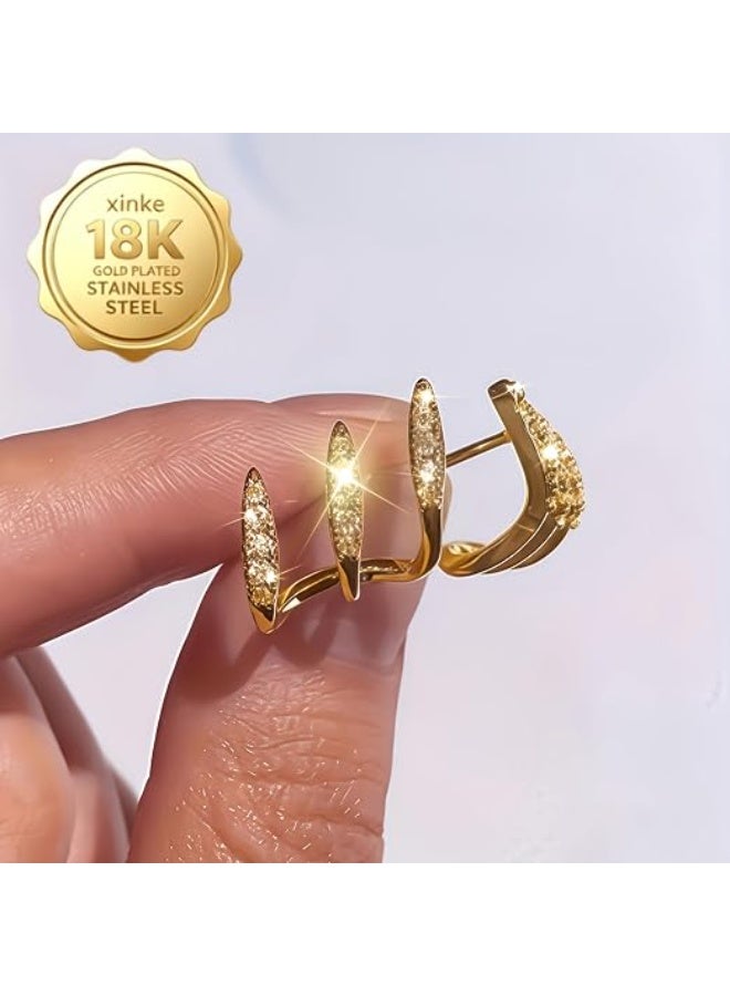 ماى سوق أقراط أذن نسائية بتصميم المخلب الثلاثي مرصعة بفصوص الزيركون – أقراط ذهبية عصرية مبتكرة لثقب أذن واحد - Image 4