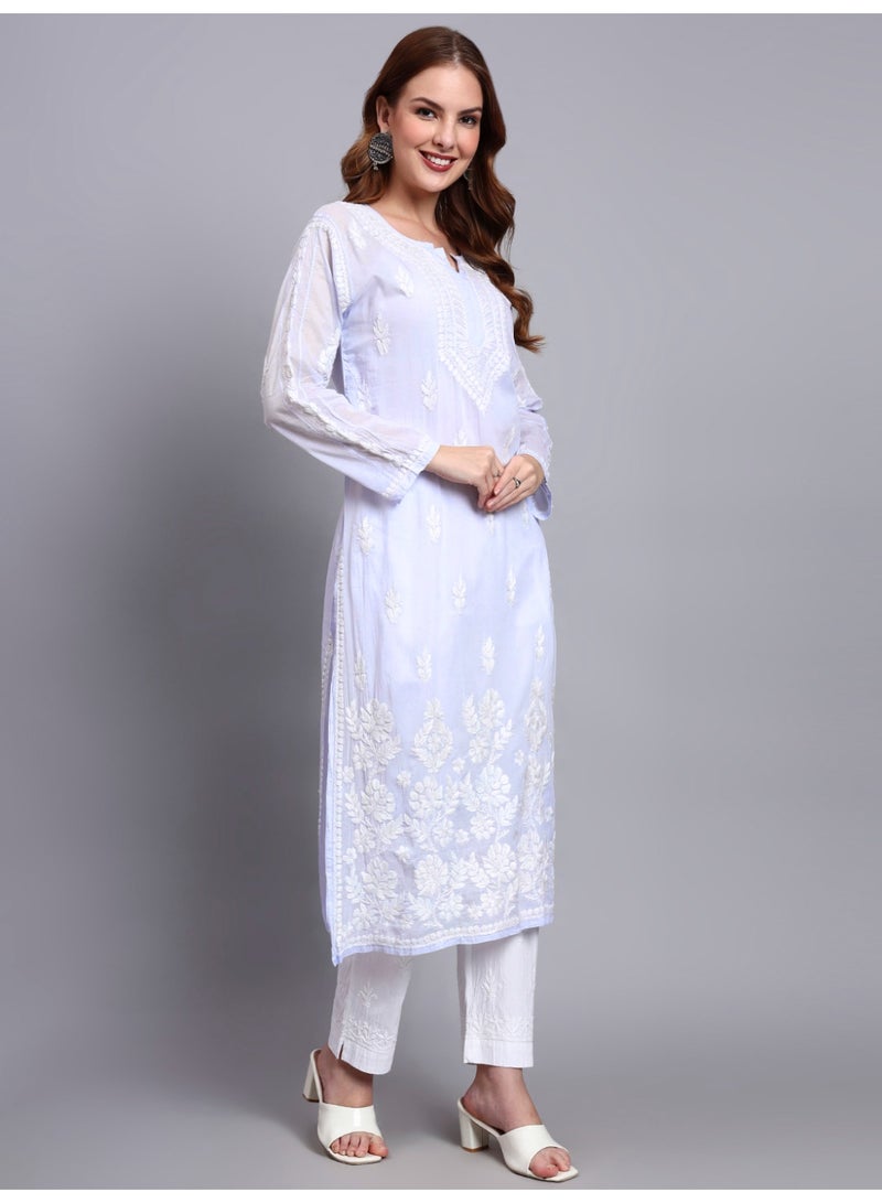 الايا كرتة قطنية مطرزة يدوياً بتطريز شيكانكاري للنساء - Image 4