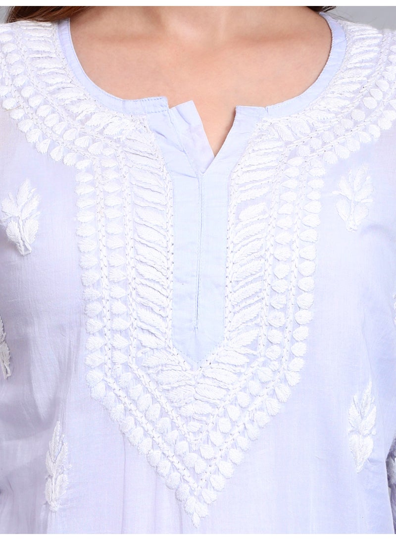 الايا كرتة قطنية مطرزة يدوياً بتطريز شيكانكاري للنساء - Image 5