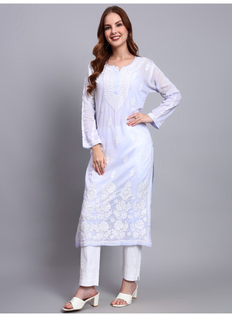 الايا كرتة قطنية مطرزة يدوياً بتطريز شيكانكاري للنساء - Image 3