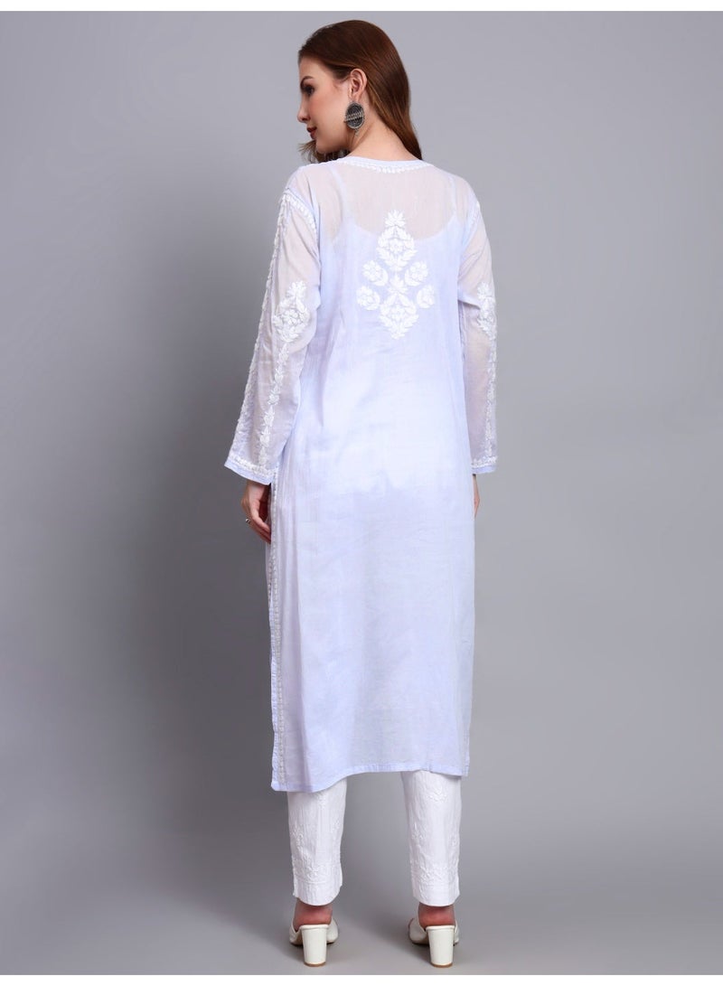 الايا كرتة قطنية مطرزة يدوياً بتطريز شيكانكاري للنساء - Image 2