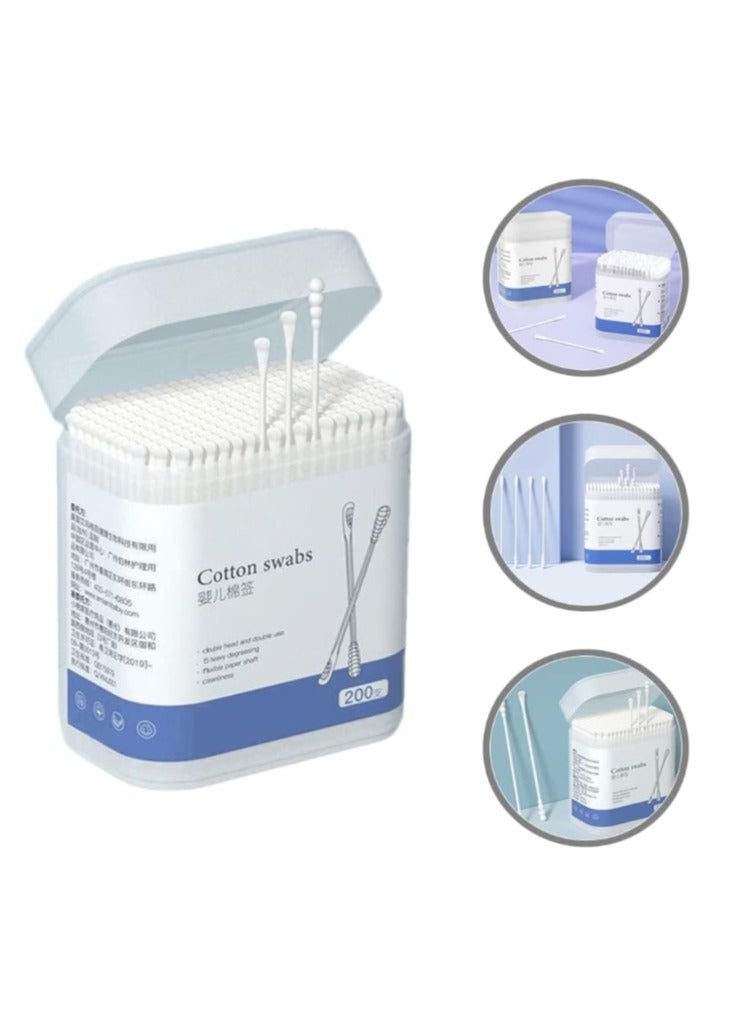 OASIS-TH 200Pcs Baby Cotton Swabs, Ear Cleaners, Double-headed Design, Applicator Cleaning Sticks Wax Cleaner for Baby Ear Nose Clean  - Image 4