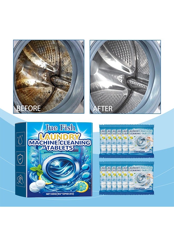 JUE-FISH 20 Pcs Washing Machine Cleaner Effervescent Tablets, Washing Machine Cleaner Descaling Agent, Deep Cleaning Tablets, Suitable For Washing Machine Cleaning, Sterilization, Dirt Removal  - Image 1