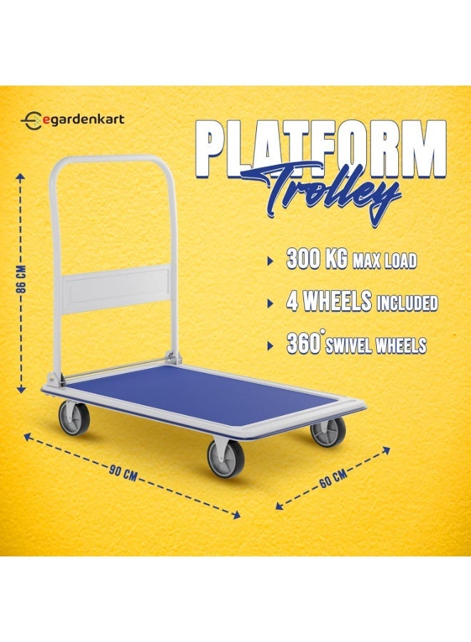 Egardenkart Platform Trolley Cart -300kg Heavy Duty Trolley with Anti Slip Metal Platform | Trolly with Foldable Handle | 360° Swivel Wheels Trolly Cart for Loading and Moving - Image 3