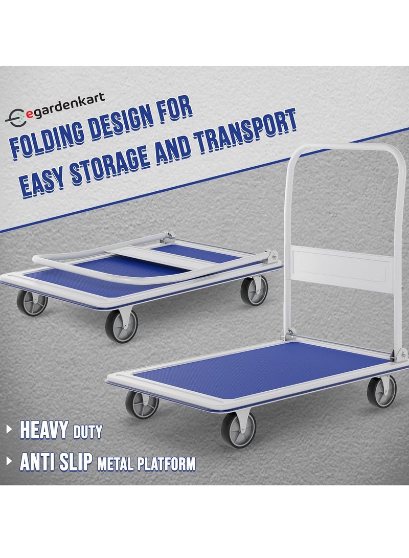 Egardenkart Platform Trolley Cart -300kg Heavy Duty Trolley with Anti Slip Metal Platform | Trolly with Foldable Handle | 360° Swivel Wheels Trolly Cart for Loading and Moving - Image 5