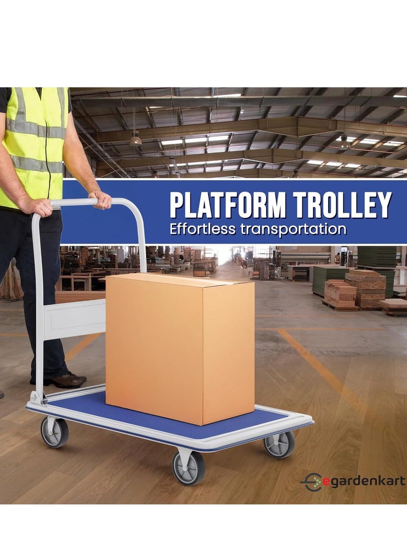Egardenkart Platform Trolley Cart -300kg Heavy Duty Trolley with Anti Slip Metal Platform | Trolly with Foldable Handle | 360° Swivel Wheels Trolly Cart for Loading and Moving - Image 4
