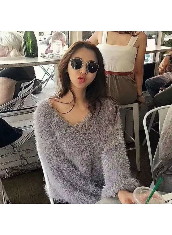 Leyuan Autumn And Winter Faux Mink Fleece Short Loose Knitted Long Sleeve Women's Pullover Sweater - Image 1