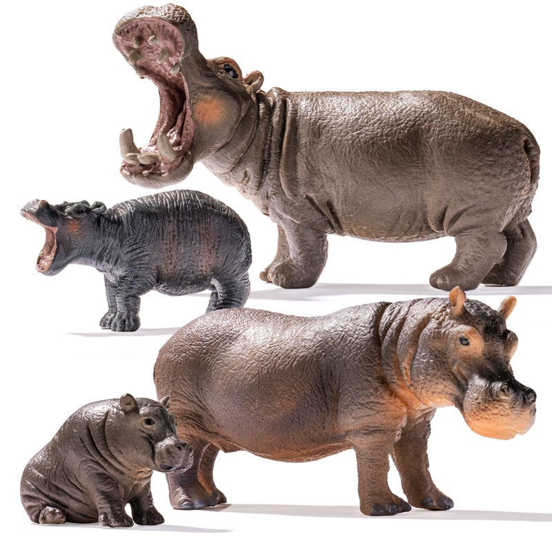 THINKBAY 4PCS Hippo Safari Zoo Animals Figurines Toys Plastic Animals Figures Toy for Kids Includes Solid Hippopotamus and Cubs Birthday Gift Party Favors Cake Toppers for Boys Girls - Image 3