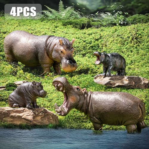 THINKBAY 4PCS Hippo Safari Zoo Animals Figurines Toys Plastic Animals Figures Toy for Kids Includes Solid Hippopotamus and Cubs Birthday Gift Party Favors Cake Toppers for Boys Girls - Image 5