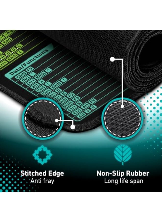 Glittery Garden Excel Shortcut Keys Mouse Pad - Extended Large XL Cheat Sheet Gaming Mousepad | PC Office Spreadsheet Keyboard Mat | Non-Slip Stitched Edge - Image 2