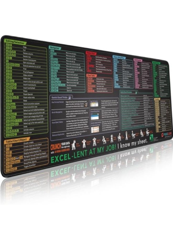 Glittery Garden Excel Shortcut Keys Mouse Pad - Extended Large XL Cheat Sheet Gaming Mousepad | PC Office Spreadsheet Keyboard Mat | Non-Slip Stitched Edge - Image 1