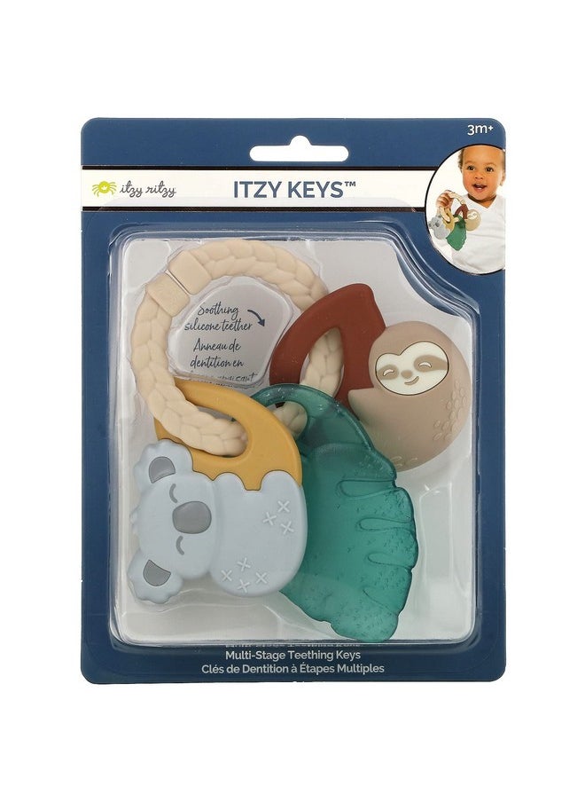 Itzy Ritzy Teething Keys Baby Teether Toy - Features A Braided Texture Ring & Keys, Includes A Water-Filled Leaf-Shaped Teether & Silicone Sloth & Koala Teething Toys, Ideal For Ages 3 Months & Up  - Image 1