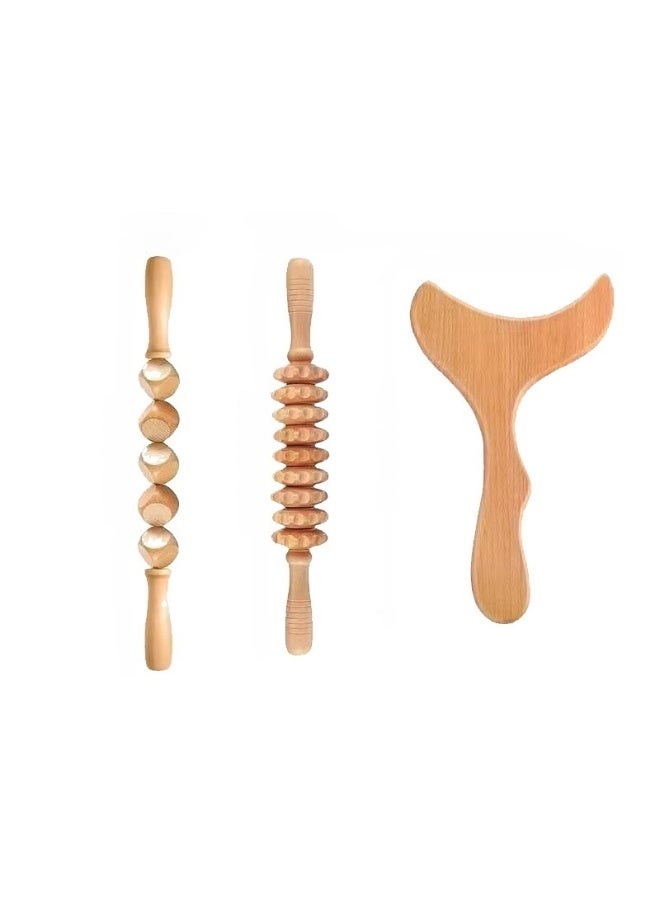 Generic Wood Massage Tools, 3Pieces Wood Therapy Massage Tools, Wood Massager Roller Tool for Soft Tissue Therapy/Lymphatic Drainage/Muscle Pain Relief - Image 1
