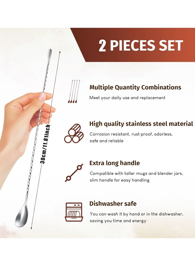 2 حزمة محركات ، ملعقة طويلة للحلط ، 12 بوصة محترفة ملعقة الحلط الدوارة للبارنترز ، خلط البار المنزلي صنع - Image 2