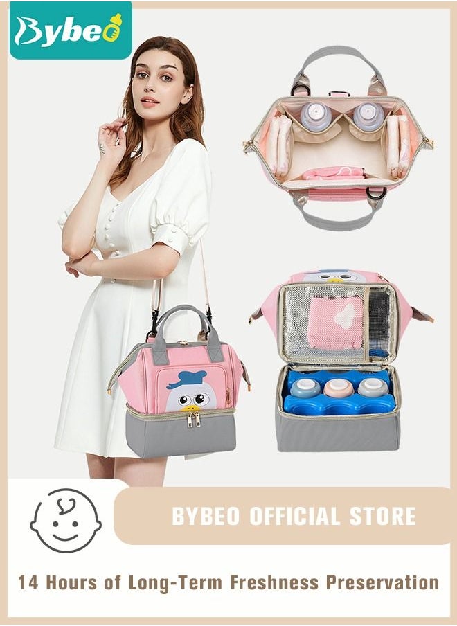 Bybeo Diaper Bag Milk Cooler Bags, Double Layers Tote Pump Backpack, Multi-purpose Cute Mummy and Milk Preservation Bag for Mummy Large Capacity Handbag Gift for New Moms  - Image 1