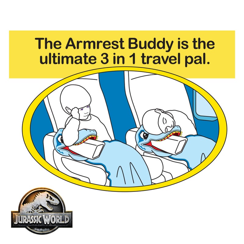 Jurassic World Dinosaur Head Armrest Buddy Stuffed Plush Traveling Toy with Blanket 13  - Kids Ultimate Travel Pillow Companion Set (Blue Raptor) - Image 2