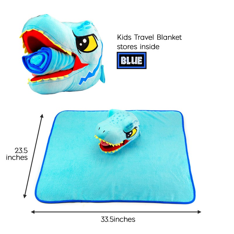 Jurassic World Dinosaur Head Armrest Buddy Stuffed Plush Traveling Toy with Blanket 13  - Kids Ultimate Travel Pillow Companion Set (Blue Raptor) - Image 4