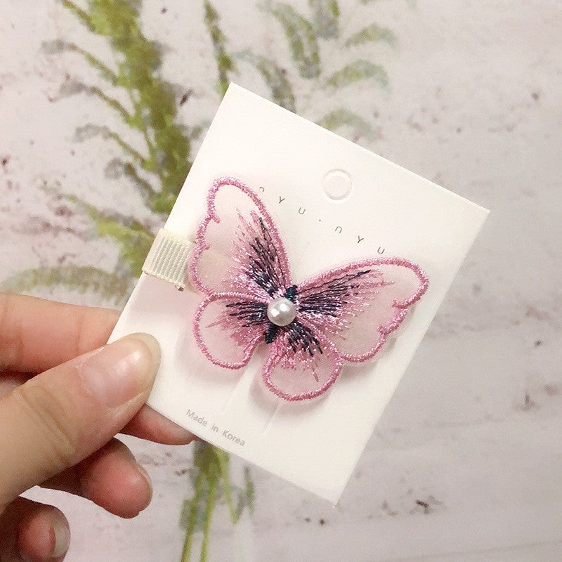 Generic Sweet Mesh Butterfly Hair Clips Gradient Accessories purple embroidery butterfly 