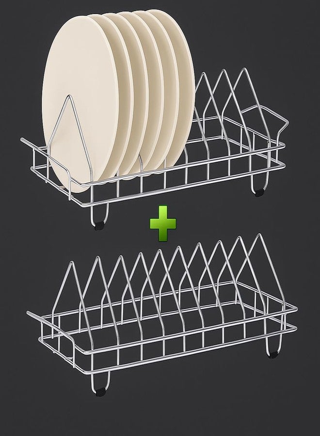 GLOCY Dish Drying Rack, Chrome-Plated Wire Frame, Drawer Kitchen Organiser,Stainless Steel Plate Stand (Set of 2) - Image 2