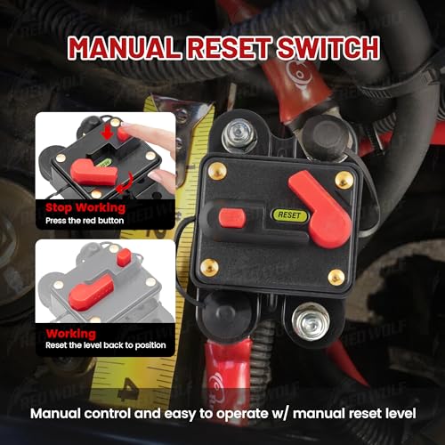 RED WOLF قاطع الدائرة للسيارة RED WOLF 60 أمبير مع مفتاح إعادة تعيين يدوي للزوارق ومحركات التجديف والمركبات البحرية وATV والمقطورات وأنظمة الصوت الإلكترونية والبطاريات وأنظمة الطاقة الشمسية 12V-48V - Image 2
