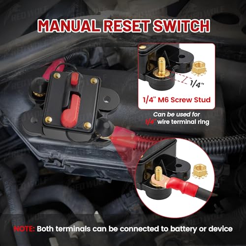 RED WOLF قاطع الدائرة للسيارة RED WOLF 60 أمبير مع مفتاح إعادة تعيين يدوي للزوارق ومحركات التجديف والمركبات البحرية وATV والمقطورات وأنظمة الصوت الإلكترونية والبطاريات وأنظمة الطاقة الشمسية 12V-48V - Image 4
