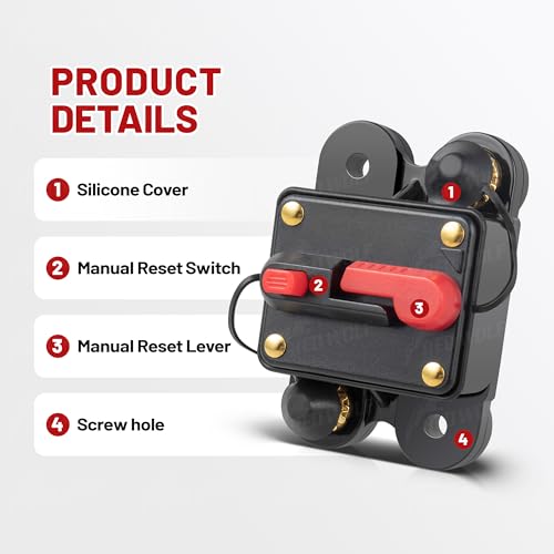 RED WOLF قاطع الدائرة للسيارة RED WOLF 60 أمبير مع مفتاح إعادة تعيين يدوي للزوارق ومحركات التجديف والمركبات البحرية وATV والمقطورات وأنظمة الصوت الإلكترونية والبطاريات وأنظمة الطاقة الشمسية 12V-48V - Image 5