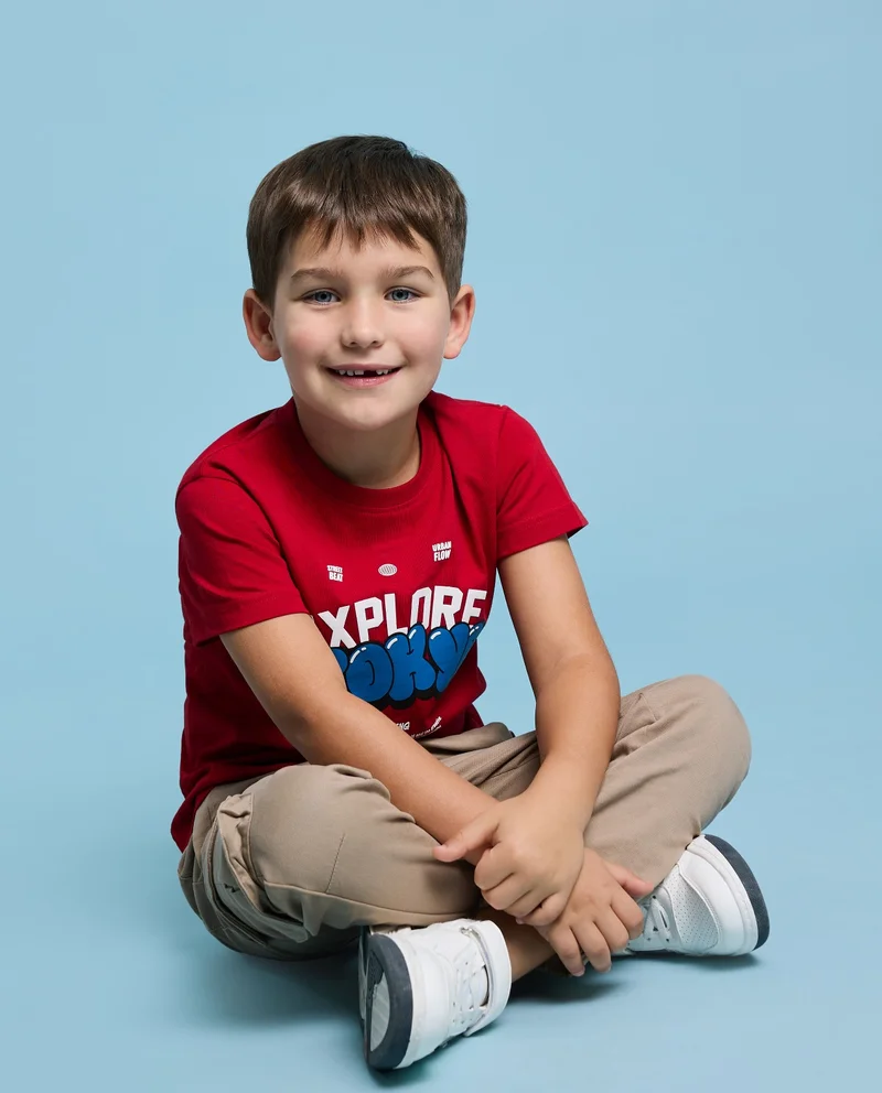 أر أند بي Printed T-Shirt with Crew Neck and Short Sleeves