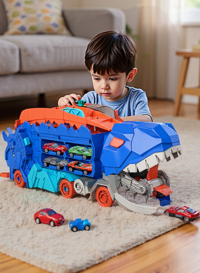 tangs Dinosaur Truck Toys , T-Rex Dinosaur Transporter Car Carrier with Foldable Sliding, City Dinosaur Ultimate Hauler Track Toy Transforms into Dino, Toys Gifts for Age 3 4 5 6 7 Year & Up Boy Girls Best Gift，Best Ramadan Birthday Gifts for Kids(4 Cars) - Image 1