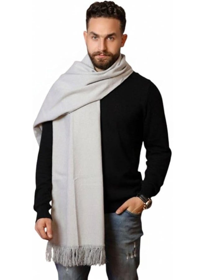 Elegant felt shawl, large size with draped fringed edges.