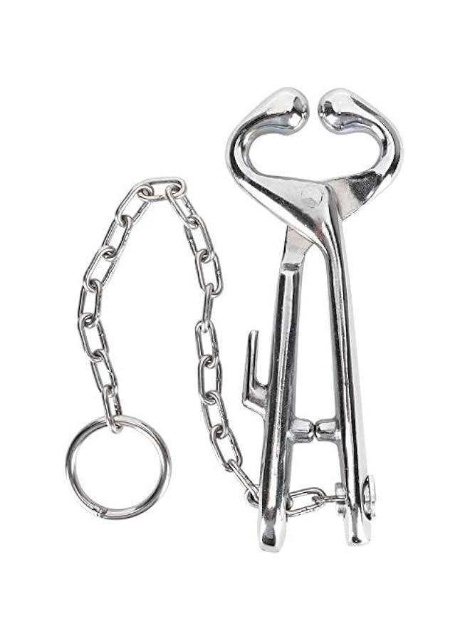 Generic Cow Nose Pliers, Stainless Steel Cow Cattle Nose Cattle Nose Ring Pliers with Chain Cattles Traction Clamp for Farm Ranch Veterinary - Image 1