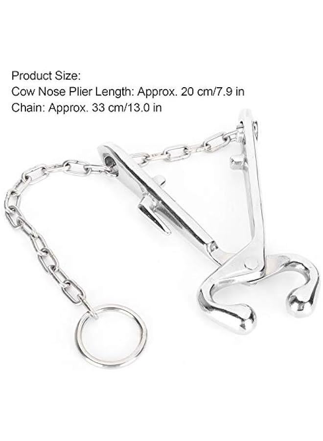 Generic Cow Nose Pliers, Stainless Steel Cow Cattle Nose Cattle Nose Ring Pliers with Chain Cattles Traction Clamp for Farm Ranch Veterinary - Image 3