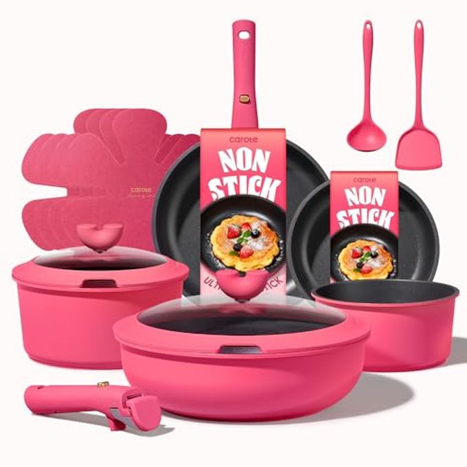 CAROTE 15Pcs Pots And Pans Set Non Stick, Cookware Set Non Toxic With Detachable Handle, Induction Kitchen Cooking Set, Dishwasher/Oven Safe, Rv/Camping Cookware - Image 1