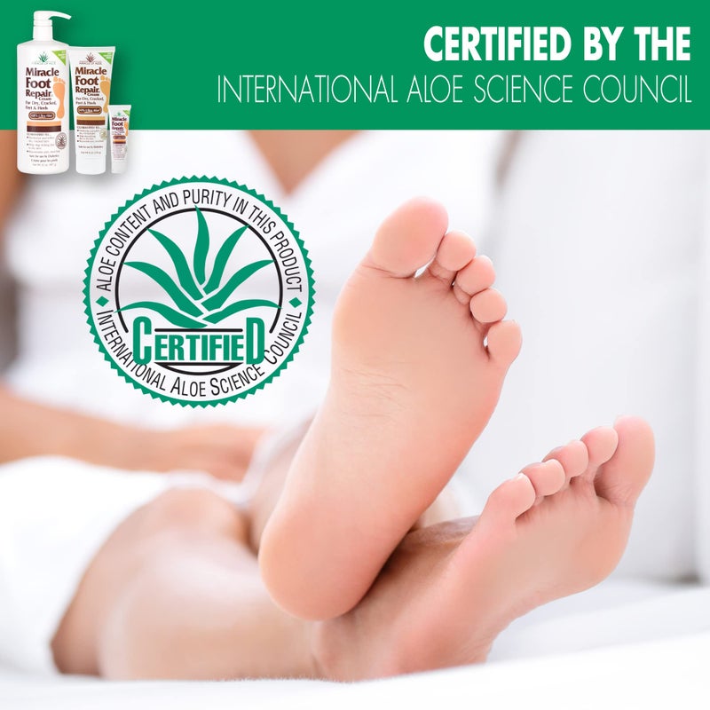 Miracle of Aloe كريم إصلاح القدم المعجزة، 8 أوقية + 1 أوقية إصلاح اليد المعجزة، لوشنات الألوة فيرا الشافية للأيدي والقدمين الجافة والمتشققة (8 أوقية كريم القدم + 1 أوقية كريم اليد) - Image 2