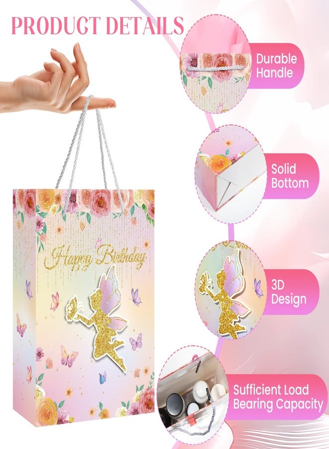 Yoirrat 3D Floral Fairy Gift Bag for Girls - Pink Butterfly Flower Happy Birthday Bag with Wrapping Paper and Card for Baby Shower Decorations - Image 4