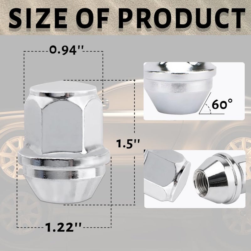 Gdydi 20 Pcs 14x1.5 One-Piece Chrome OEM Factory Style Lug Nuts for Stock Wheels, Replacement for 2015/2016/2017/2018/2019/2020 Mustang Edge MKX MKZ Aviator - Image 2