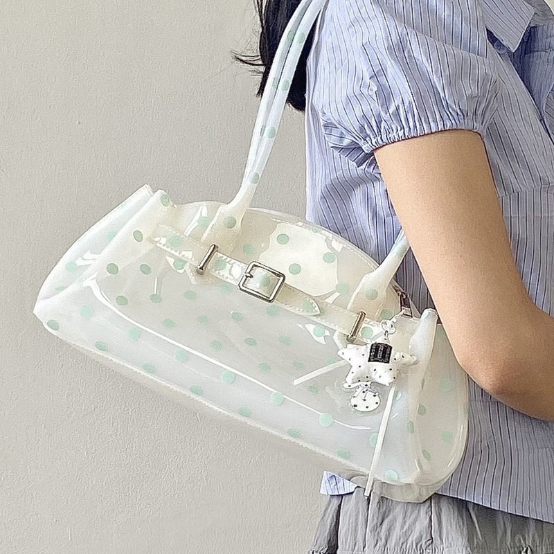 Clear PVC Tote Bag with Polka Dots, Large Capacity for Commute - Image 2