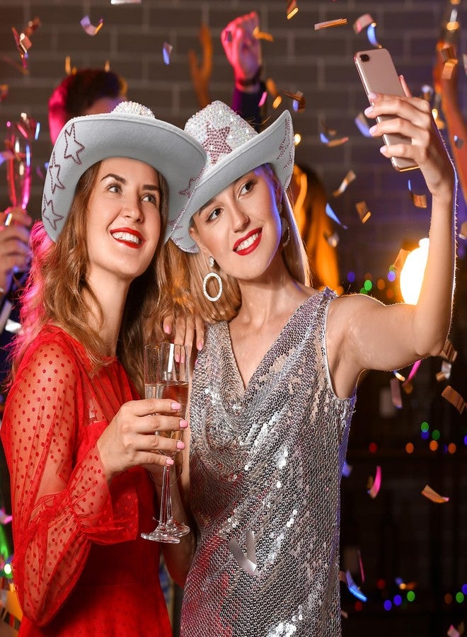 Tisancy Vintage Rhinestones Hat Glitter Western Cowboy Hat Wide Brim Cowgirl Hat for Cosplay Disco Parties and Costumes (Colored and Pink Star) - Image 4