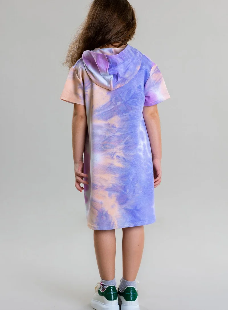 Pear Concept Kids Tie Dye Dress With Hoodie