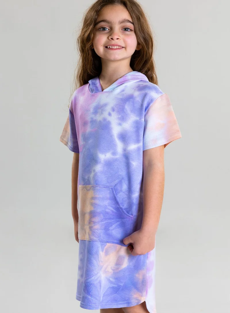 Pear Concept Kids Tie Dye Dress With Hoodie