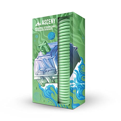 ASCENY Coiled & Double-Sleeved Mechanical Keyboard Cable, for Type-C Mechanical Keyboards (Green) - Image 1