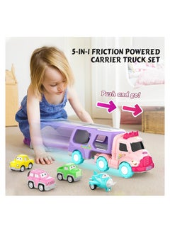 ORiTi ORiTi 5-in-1 Carrier Truck, Toddler Girl Toys, Friction Power Toy Cars with Light & Sound  - Image 3