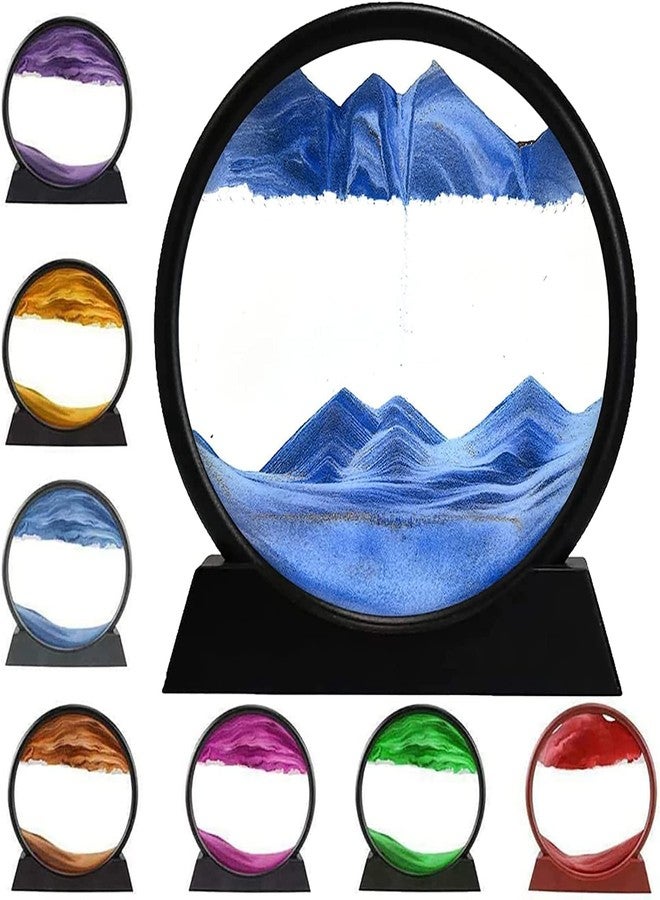 ECOSPIT CONTAINER Art Liquid Motion, Moving Sand Art Picture Round Glass 3D Deep Sea Sandscape in Motion Display Flowing Sand Frame Relaxing Desktop Home Office Work Decor (7 inch) (Multi) - Image 1