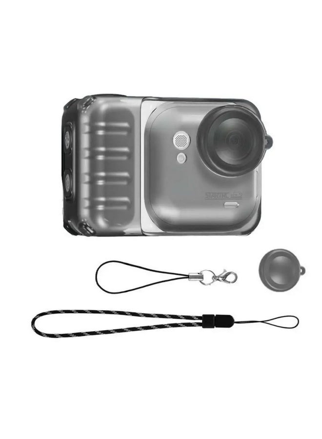 1PCS TPU Protective Case for Insta360 Go Ultra With Heat Dissipation Anti Drop Lens Cap and Anti Lost Lanyard Full Coverage Clear Transparent Scratch Proof Camera Cover Transparent Black - Image 1