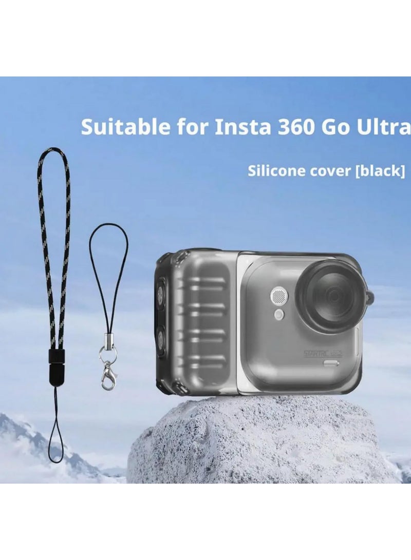 1PCS TPU Protective Case for Insta360 Go Ultra With Heat Dissipation Anti Drop Lens Cap and Anti Lost Lanyard Full Coverage Clear Transparent Scratch Proof Camera Cover Transparent Black - Image 2