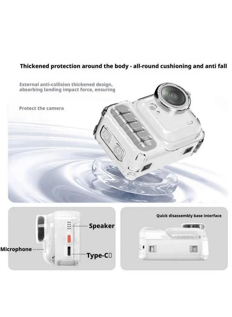 1PCS TPU Protective Case for Insta360 Go Ultra With Heat Dissipation Anti Drop Lens Cap and Anti Lost Lanyard Full Coverage Clear Transparent Scratch Proof Camera Cover Transparent Black - Image 3